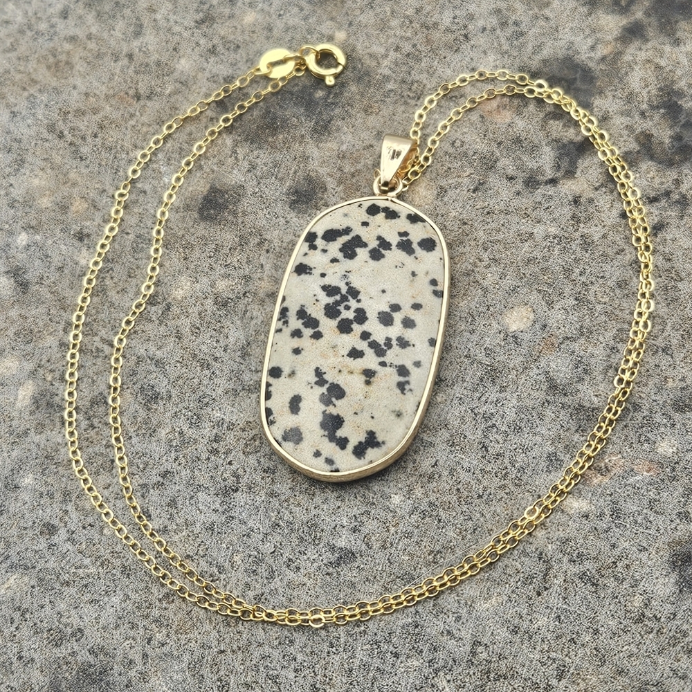 .925 Dalmatian Japer Stone Pendant Necklace